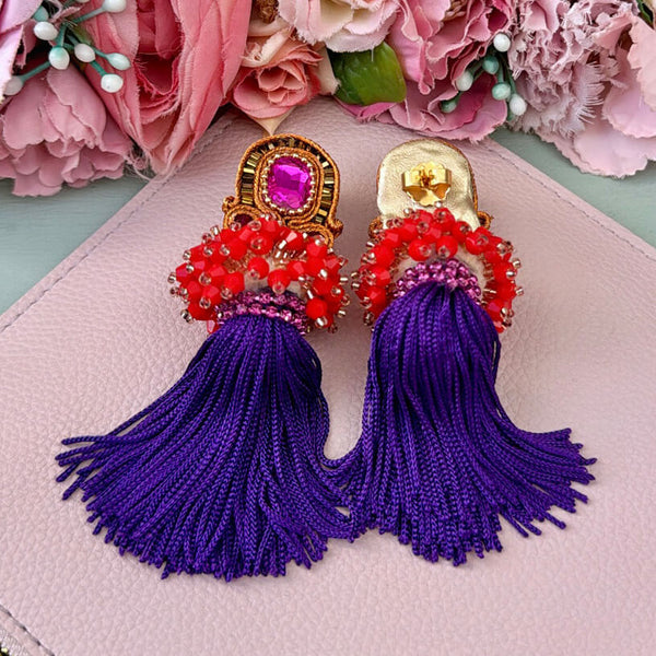 Auffällige Soutache-QuastenOhrringe in Orange, Pink und Violett