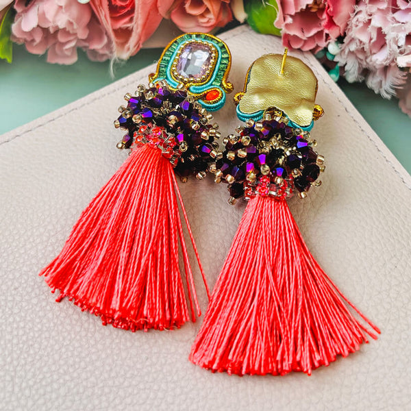 Auffällige Soutache-QuastenOhrringe in leuchtendem Pink, Türkis und Violett