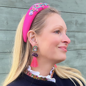 Auffällige Soutache-QuastenOhrringe in leuchtendem Pink, Türkis und Violett