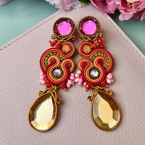 Soutache Ohrstecker in Pink und Champagner