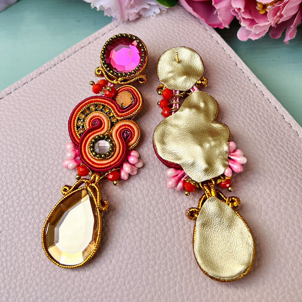 Soutache Ohrstecker in Pink und Champagner