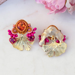 Blatt-SoutacheOhrringe in Orange, Pink und Rosa