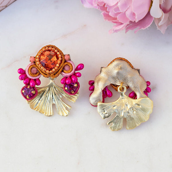 Blatt-SoutacheOhrringe in Orange, Pink und Rosa