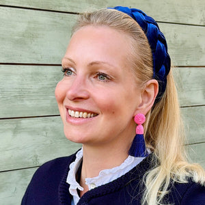 Exklusive Perlen-QuastenOhrringe in Rosa und Dunkelblau