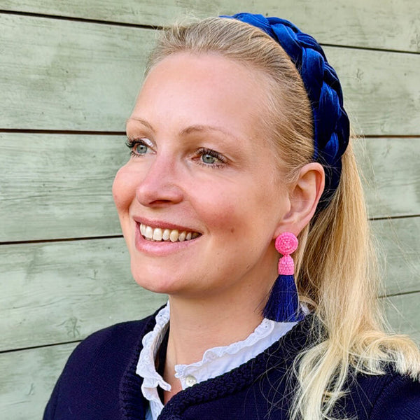 Exklusive Perlen-QuastenOhrringe in Rosa und Dunkelblau