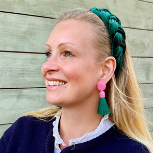 Extravagante Perlen-QuastenOhrringe in Rosa und Dunkelgrün