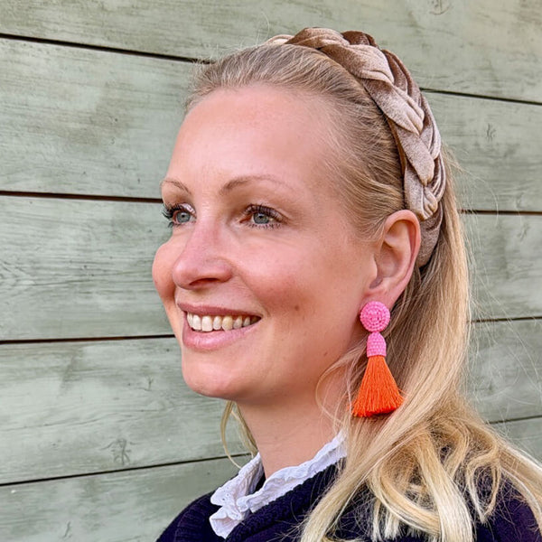 Knallige Perlen-QuastenOhrringe in Rosa und Orange