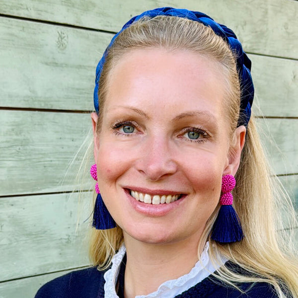 Auffällige Perlen-QuastenOhrringe in Pink und Dunkelblau