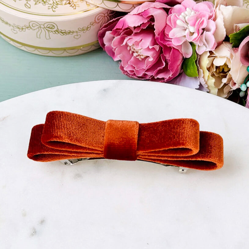 Haarspange mit Samt-Schleife in Orange