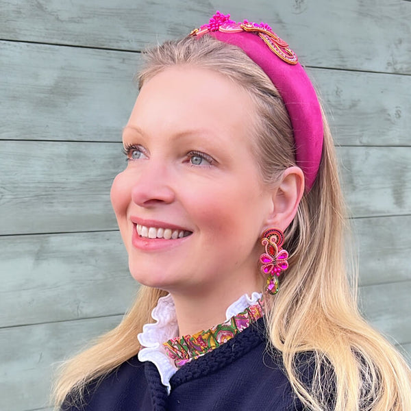 Trendige Soutache-Ohrringe in Pink und Orange