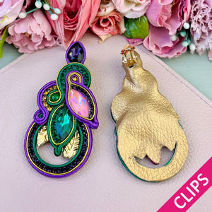 Individuelle Soutache-Ohrclips in Violett und Grün
