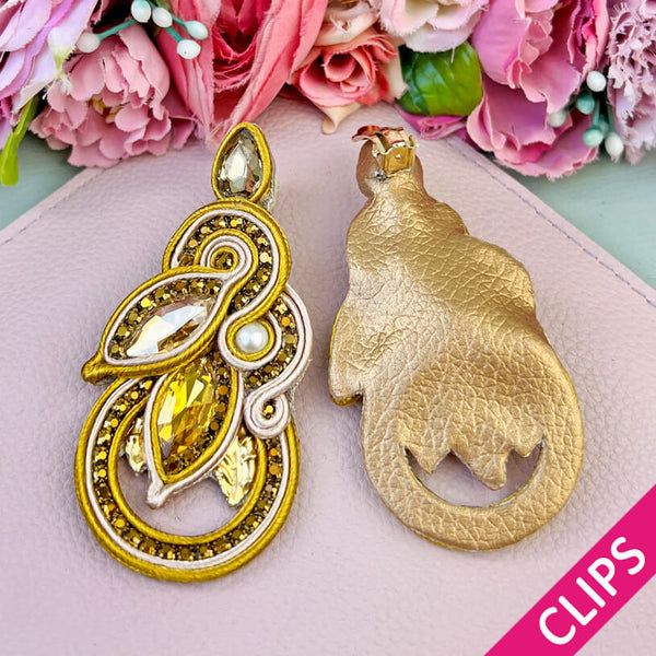 Individuelle Soutache-Ohrclips in Gold