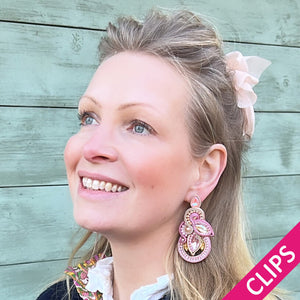 Individuelle Soutache-Ohrclips in Rosa, Pink und Gold