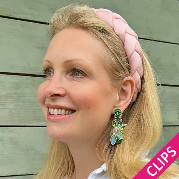 Extravagante Soutache-Ohrclips in Grüntönen