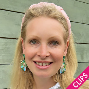 Extravagante Soutache-Ohrclips in Grüntönen