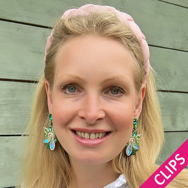 Extravagante Soutache-Ohrclips in Grüntönen