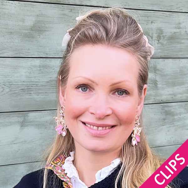 Extravagante Soutache-Ohrclips in Rosa und zartem Gold