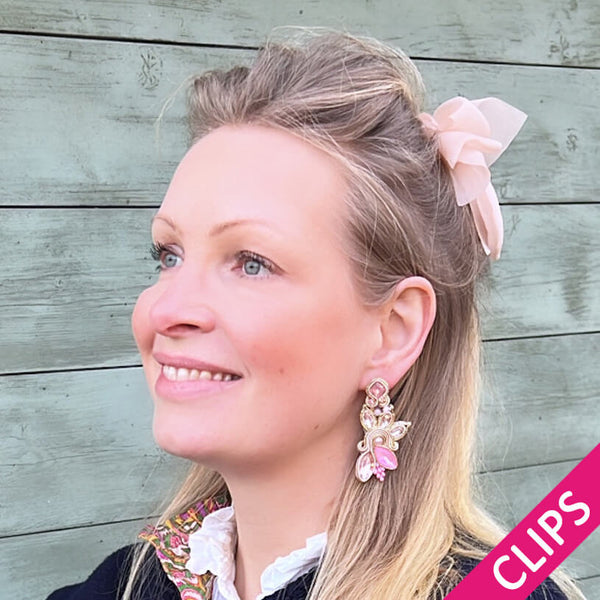 Extravagante Soutache-Ohrclips in Rosa und zartem Gold