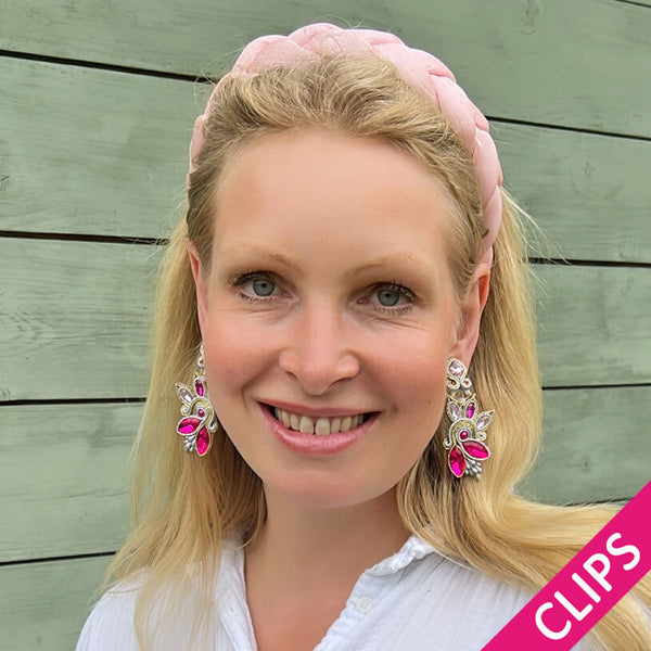 Extravagante Soutache-Ohrclips in Rosa und Champagner