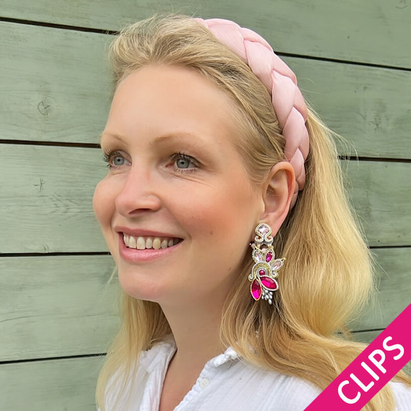 Extravagante Soutache-Ohrclips in Rosa und Champagner