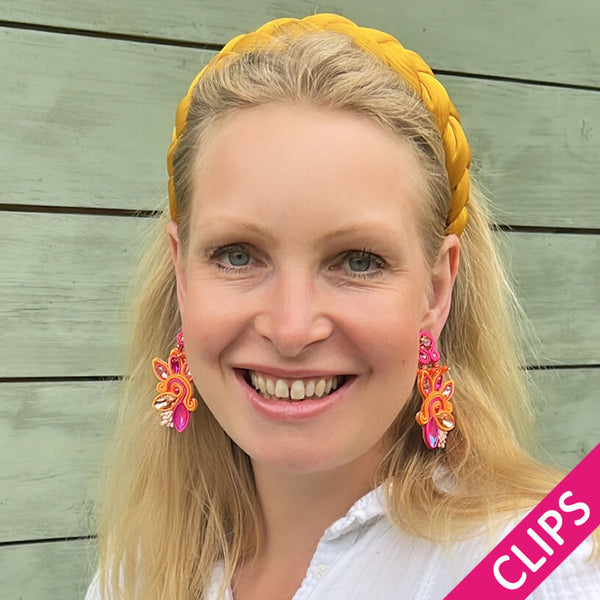 Extravagante Soutache-Ohrclips in Orange und Pink