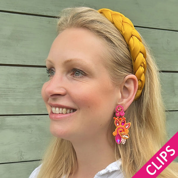 Extravagante Soutache-Ohrclips in Orange und Pink