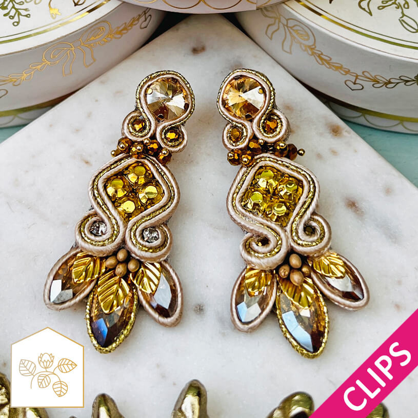 Wunderschöne Soutache-Ohrclips in Gold und Champagner