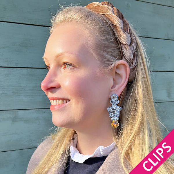 Besondere Schneekristall-Soutache-Ohrclips in Silber