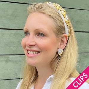 Schöne Soutache-Ohrclips in Champagner