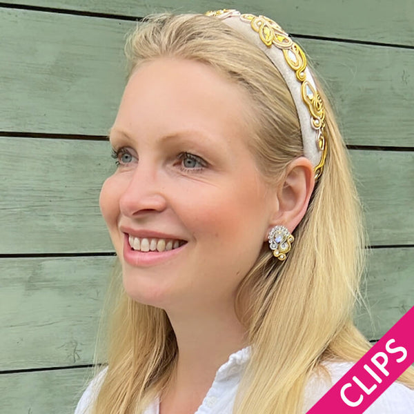 Schöne Soutache-Ohrclips in Champagner