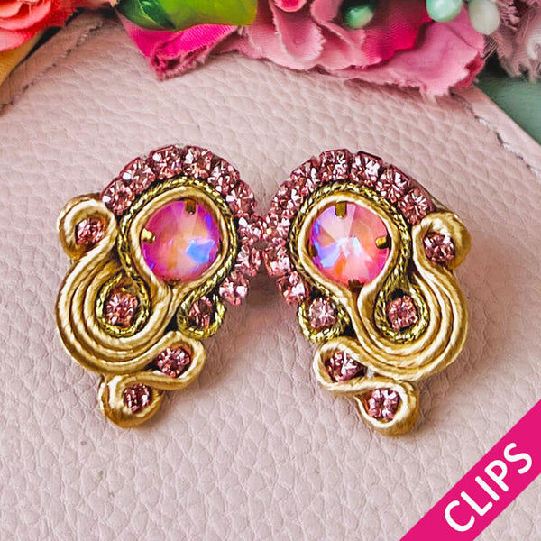 Kleine Soutache-Ohrclips in Rosa und zartem Gold