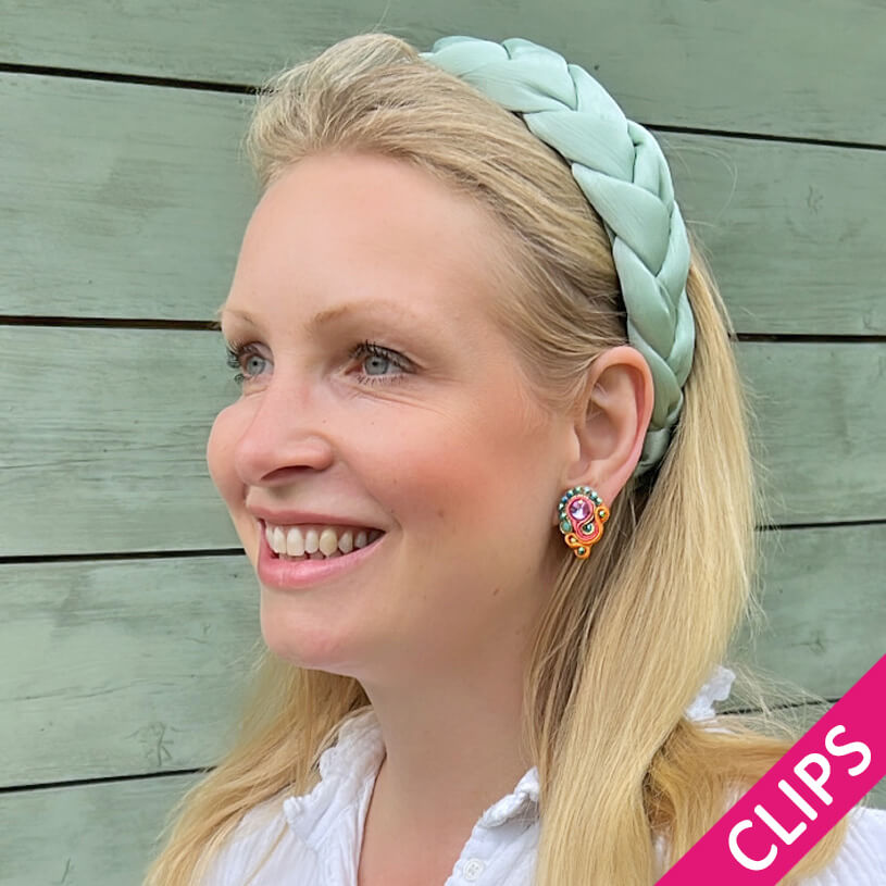 Schöne Soutache-Ohrclips in Orange und Türkis