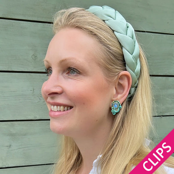 Schöne Soutache-Ohrclips in Türkis