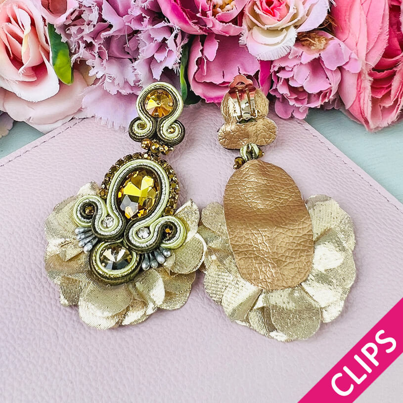 Außergewöhnliche Soutache-Ohrclips in Gold