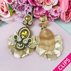 Außergewöhnliche Soutache-Ohrclips in Gold