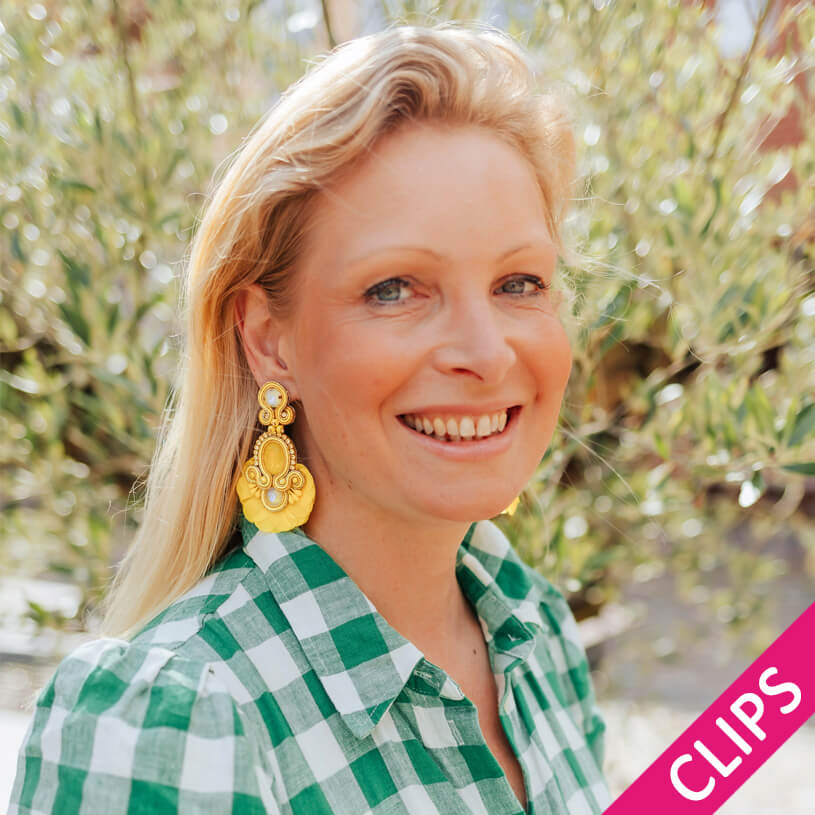 Außergewöhnliche Soutache-Ohrclips in Hellgelb