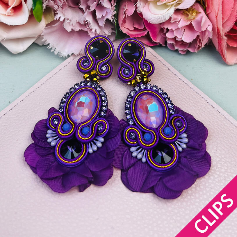 Außergewöhnliche Soutache-Ohrclips in Violett
