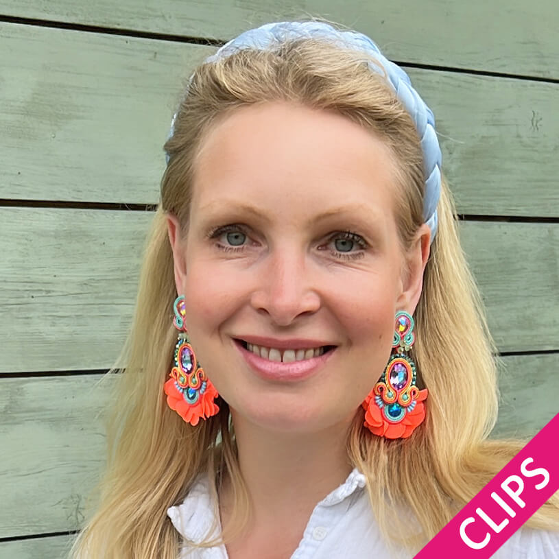 Außergewöhnliche Soutache-Ohrclips in leuchtendem Orange