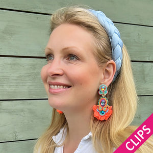 Außergewöhnliche Soutache-Ohrclips in leuchtendem Orange