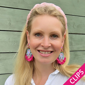 Außergewöhnliche Soutache-Ohrclips in leuchtendem Pink