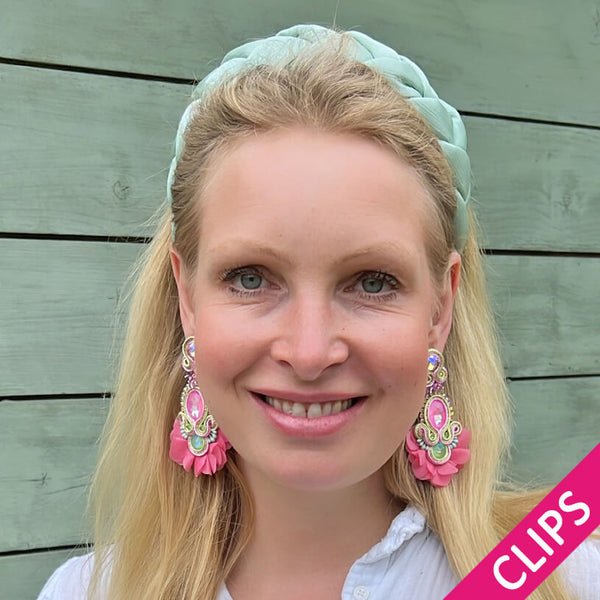 Außergewöhnliche Soutache-Ohrclips in Rosa