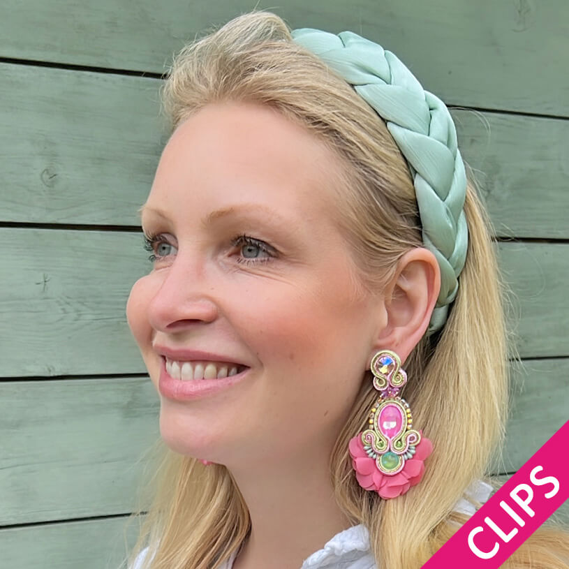 Außergewöhnliche Soutache-Ohrclips in Rosa