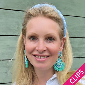 Außergewöhnliche Soutache-Ohrclips in Türkis