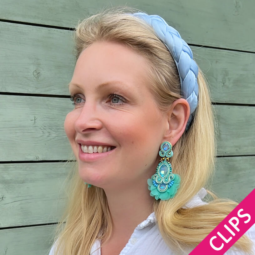 Außergewöhnliche Soutache-Ohrclips in Türkis