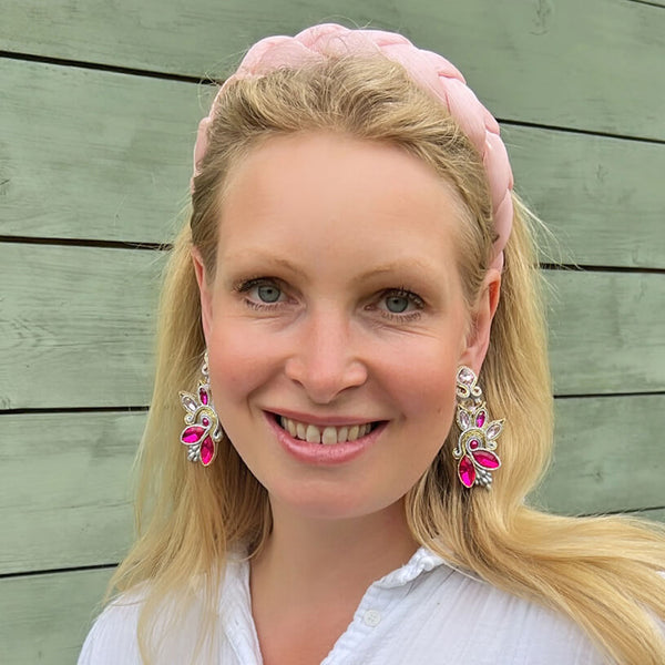 Extravagante Soutache-Ohrringe in Rosa und Champagner