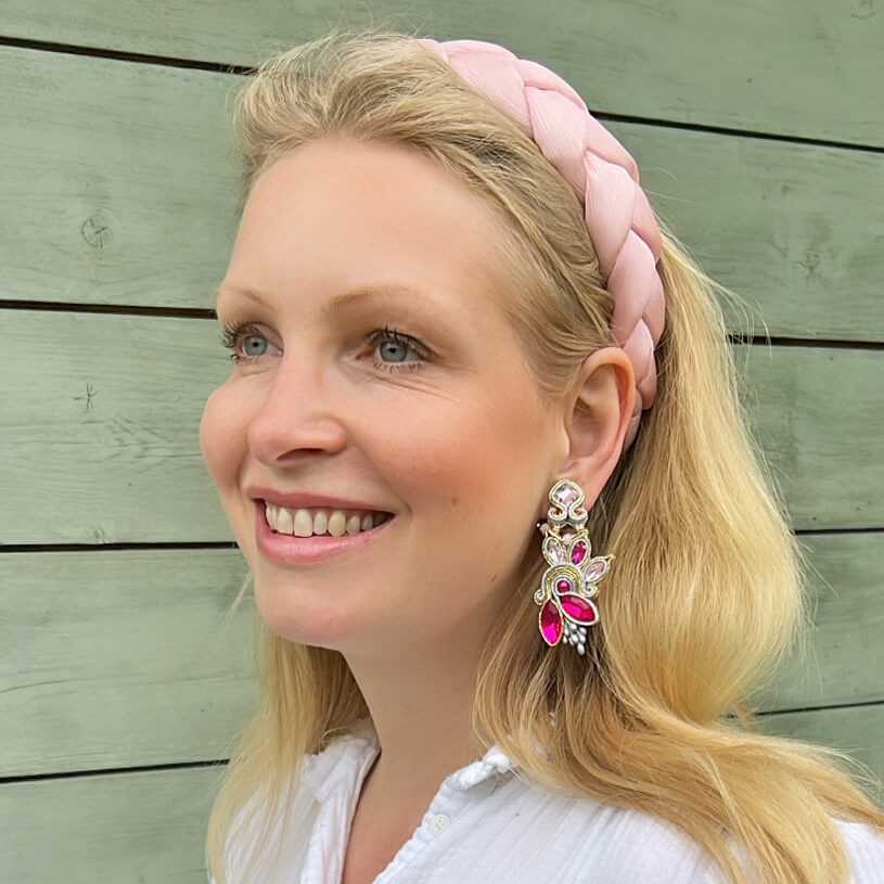 Extravagante Soutache-Ohrringe in Rosa und Champagner