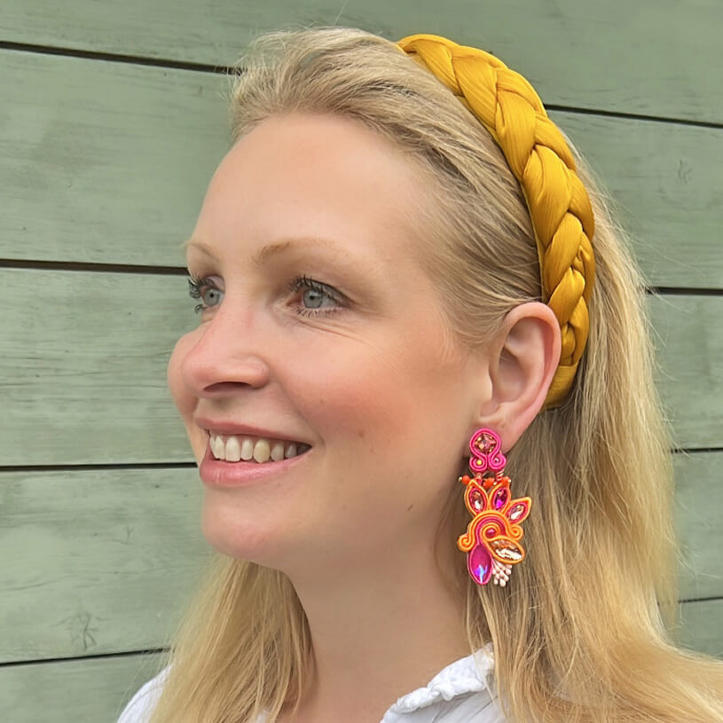 Extravagante Soutache-Ohrringe in Orange und Pink