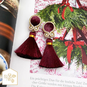 Samt-Soutache-Ohrstecker in Rot und Gold mit Quaste