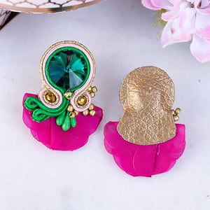 Kleine Soutache-Ohrringe in Grün, Pink und Rosa