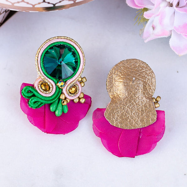 Kleine Soutache-Ohrringe in Grün, Pink und Rosa